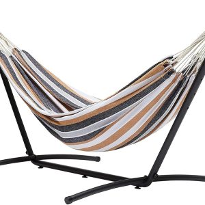 Amazon Basics Double Hammock with 9-Foot Space Saving Steel Stand and Carrying Case, 470lb Capacity, Multi color, 118 x 46 x 39 inches