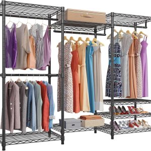 VIPEK V5 Portable Closet Wardrobe Heavy Duty Clothes Rack, Freestanding Clothing Rack with 4 Hang Rods & 8 Shelves, Adjustable Closet Rack, 68.9" L x 15.7" W x 76.4" H, Max Load 890LBS, Black